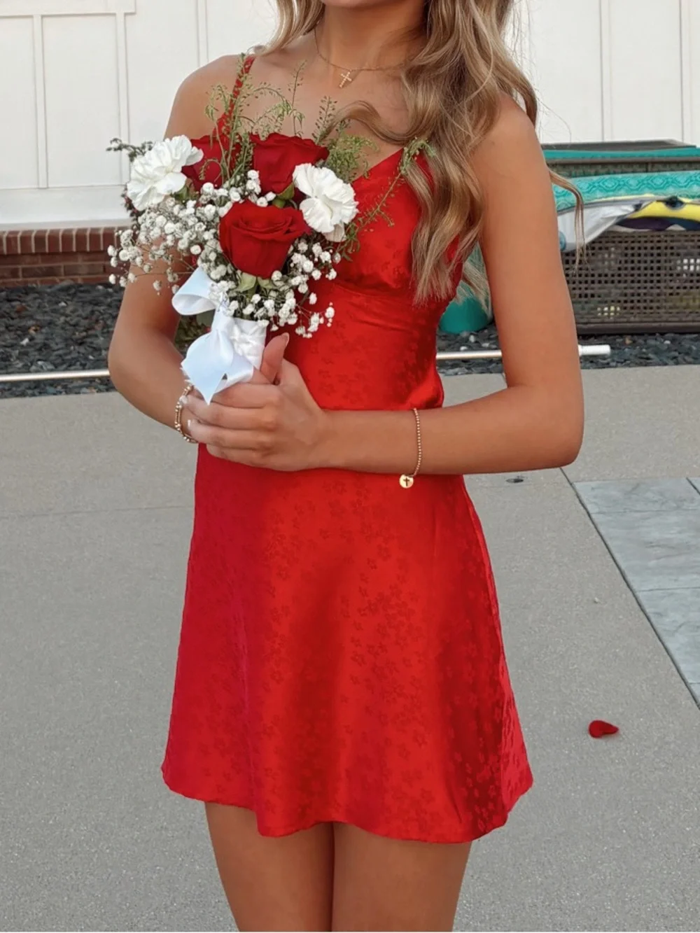 Lulu's Red Satin V-Neck Slip Dress